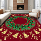 Christmas Wreath Gold Bells Red Berries Rug
