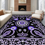 Luminous Black Purple Floral Medallion Rug