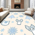 Whimsical Blue Fennec Trees Snowflakes Rug