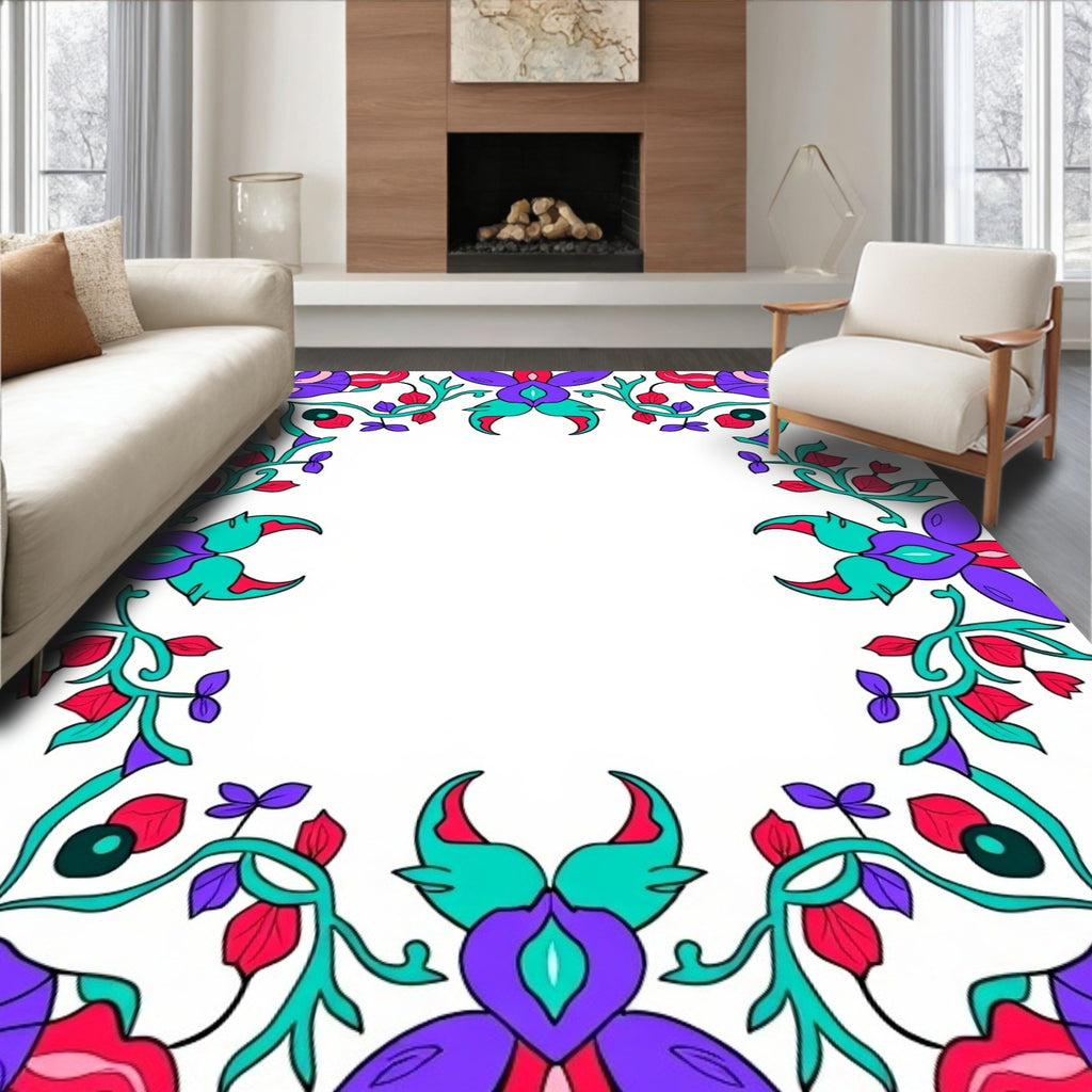 Vibrant Purple Teal Floral Flourish Rug