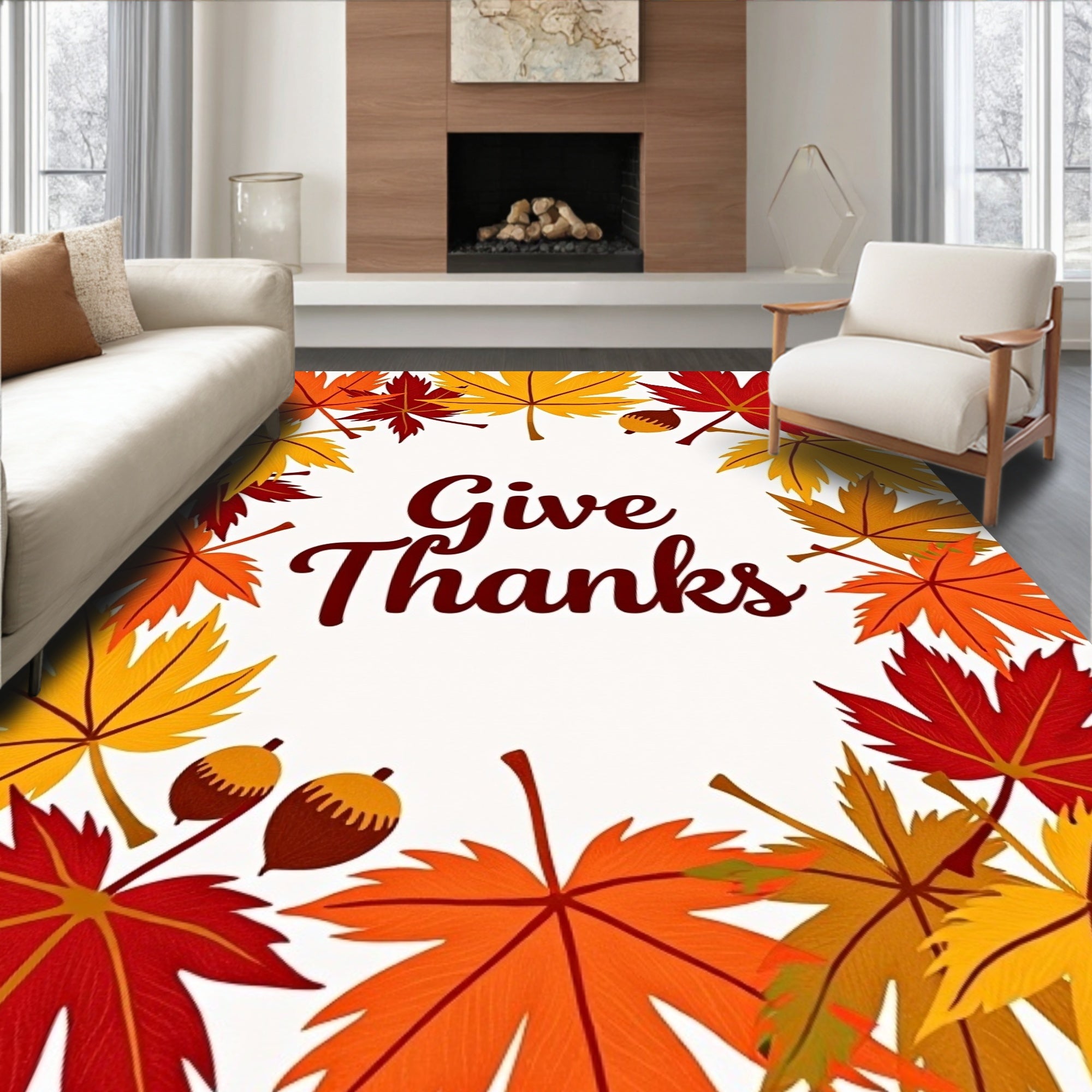Autumn Maple Leaf Acorn Garland Rug