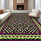 Vibrant Pink Black Floral Medallion Rug