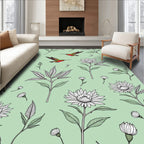 Green Hummingbird Flower Garden Illustration Rug