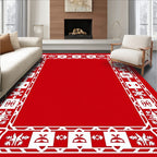 Red White Geometric Festive Snowflake Border Rug