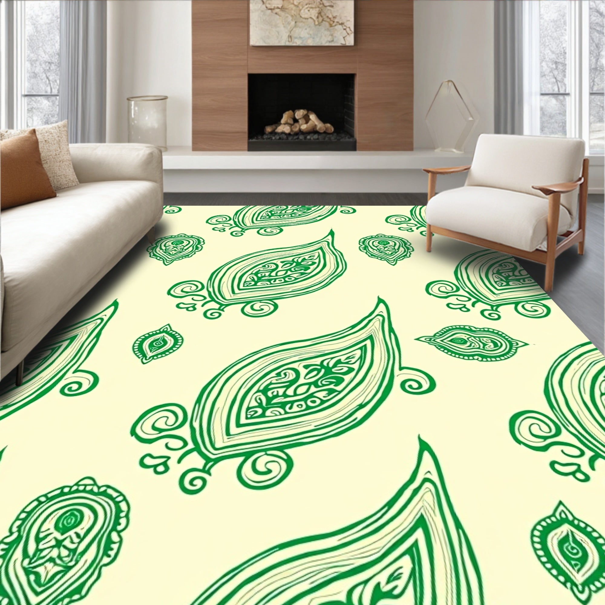 Luminous Green Paisley Medallion Rug