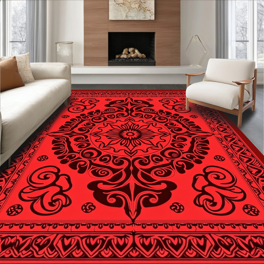 Crimson Scarlet Intricate Floral Medallion Rug