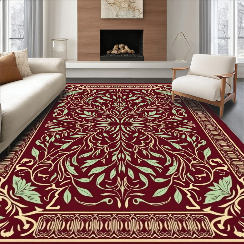 Burgundy Botanical Vine Border Rug
