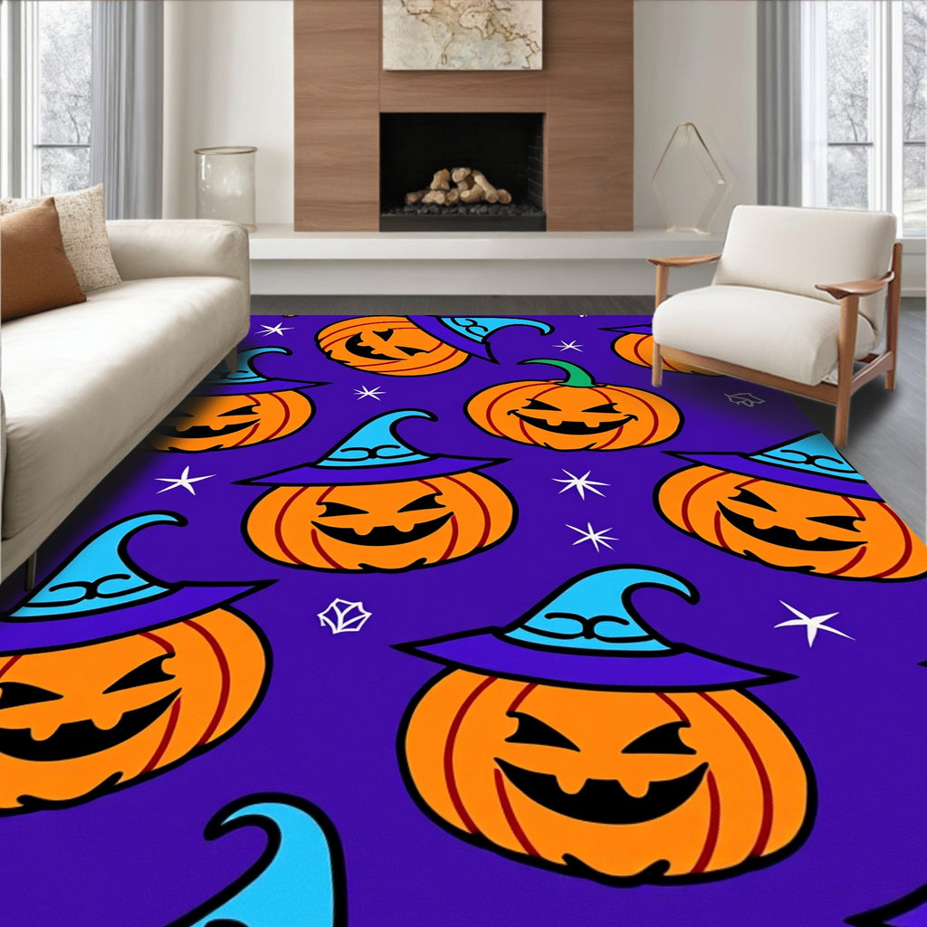 Spooky Orange Jack-o-Lantern Witch Hat Rug