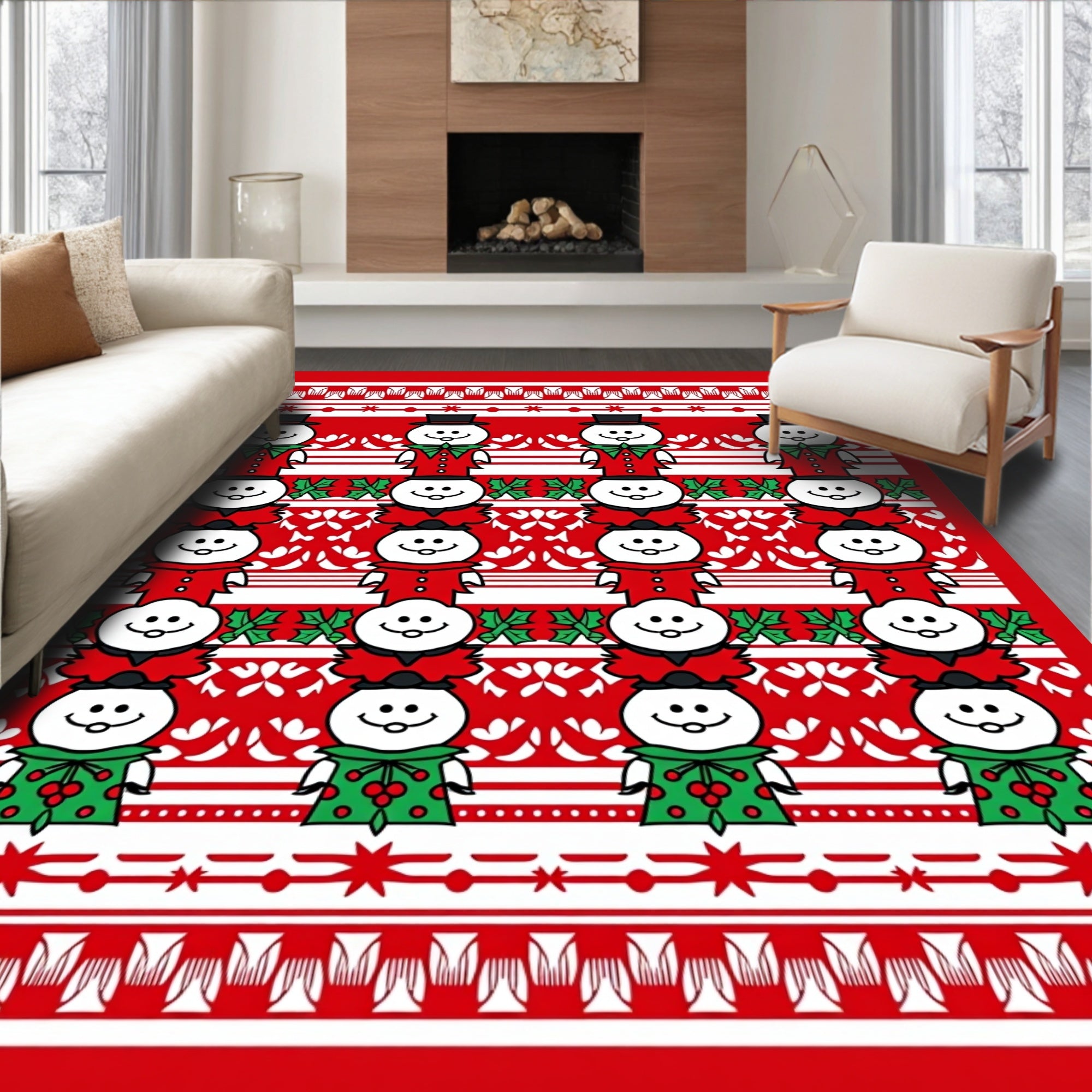 Winter Red Snowman Fair Isle Rug