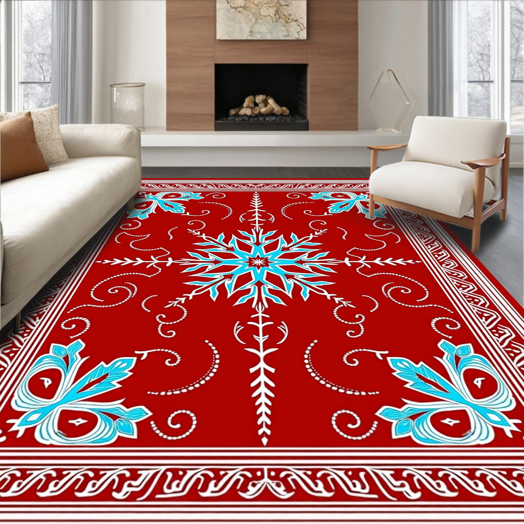 Red Sky Blue Starburst Floral Accents Rug