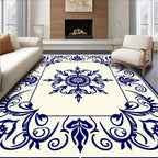 Navy Blue Floral Medallion Scrollwork Rug