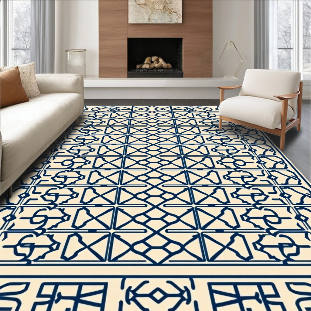 Navy Blue Interlocking Geometric Lattice Rug