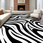 Bold Black White Swirling Stripes Rug
