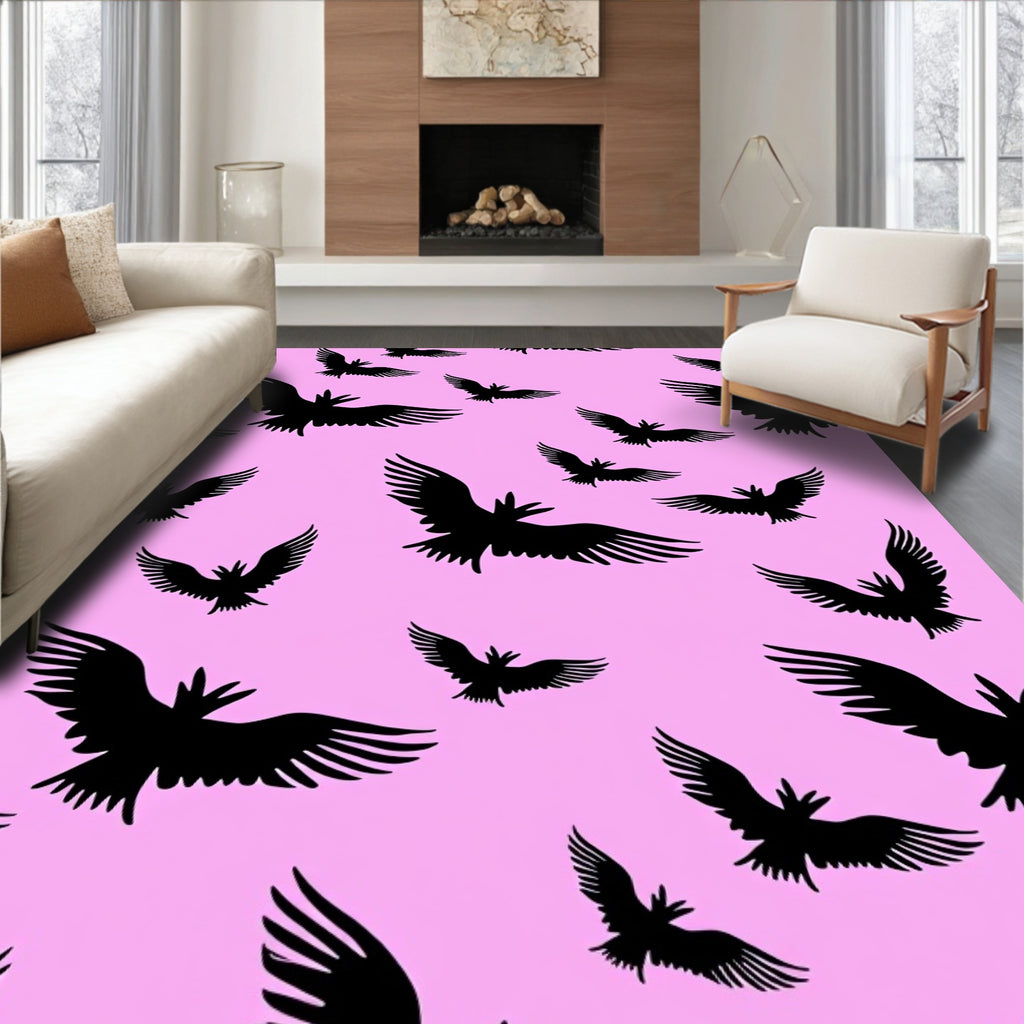 Black Birds Pink Sky Repeat Rug