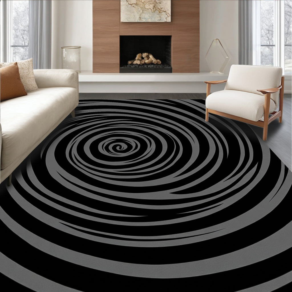 Dark Gray Swirling Vortex Hypnosis Rug