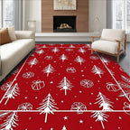 Red White Christmas Tree Gift Snowflakes Rug
