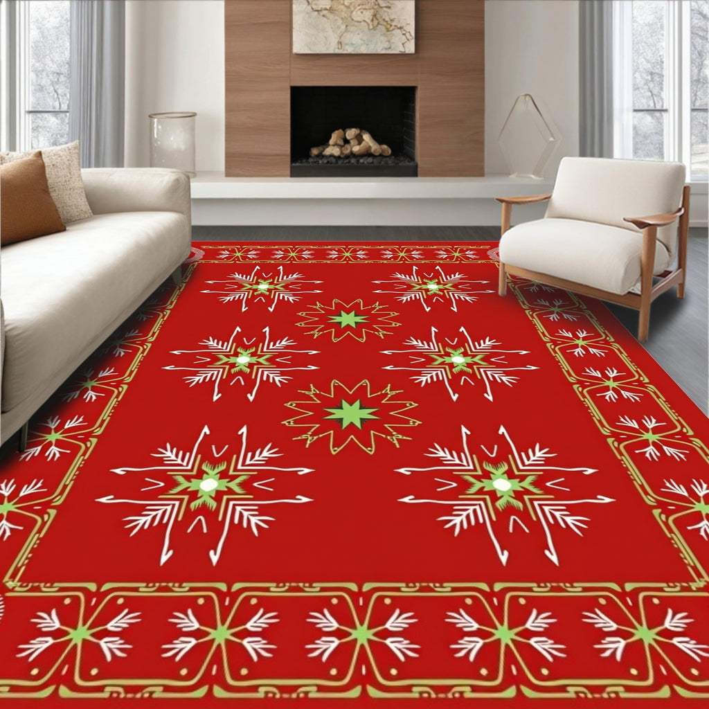 Crimson red With Starburst Accents Rug