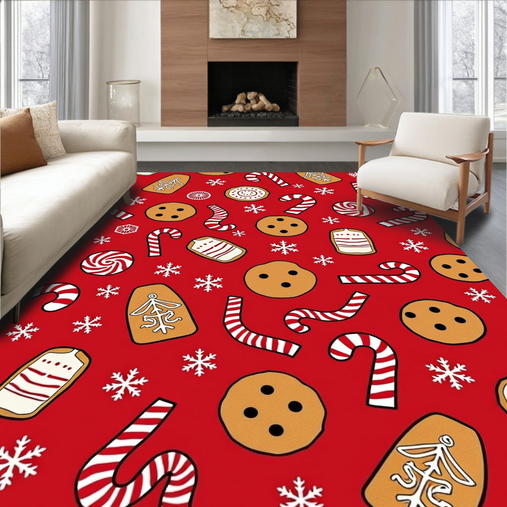 Red Gingerbread Candy Snowflake Medley Rug