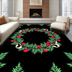 Festive Green Berry Laurel Ribbon Wreath Rug