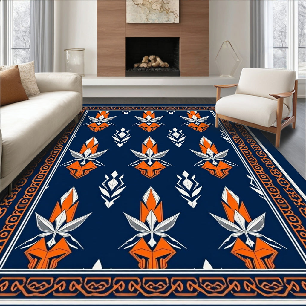 Abstract Orange White Leafed Medallion Rug