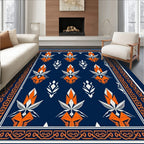 Abstract Orange White Leafed Medallion Rug
