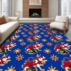 Red White Dragon Blue Floral Rug