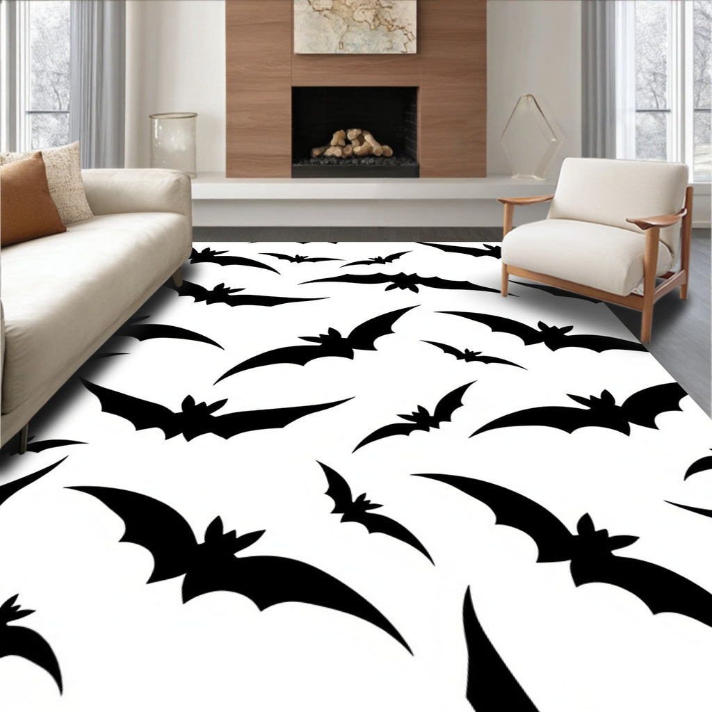 Dark Bat Silhouette Halloween Collage Rug