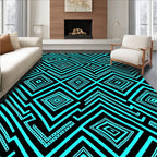 Vibrant Turquoise Geometric Diamond Zigzag Rug