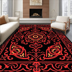 Crimson Black Ornate Floral Medallion Rug