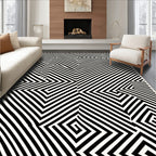 Abstract Black White Zigzag Shape Overlay Rug