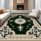 Dark Green Floral Medallion Border Rug