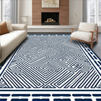 Navy White Maze Labyrinth Geometric Rug