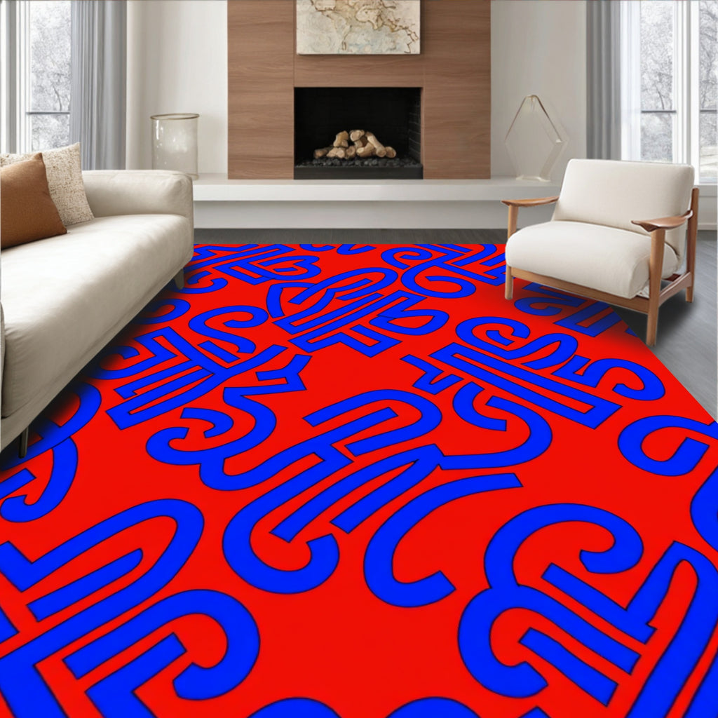 Red Blue Abstract Swirls Rug