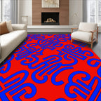 Red Blue Abstract Swirls Rug