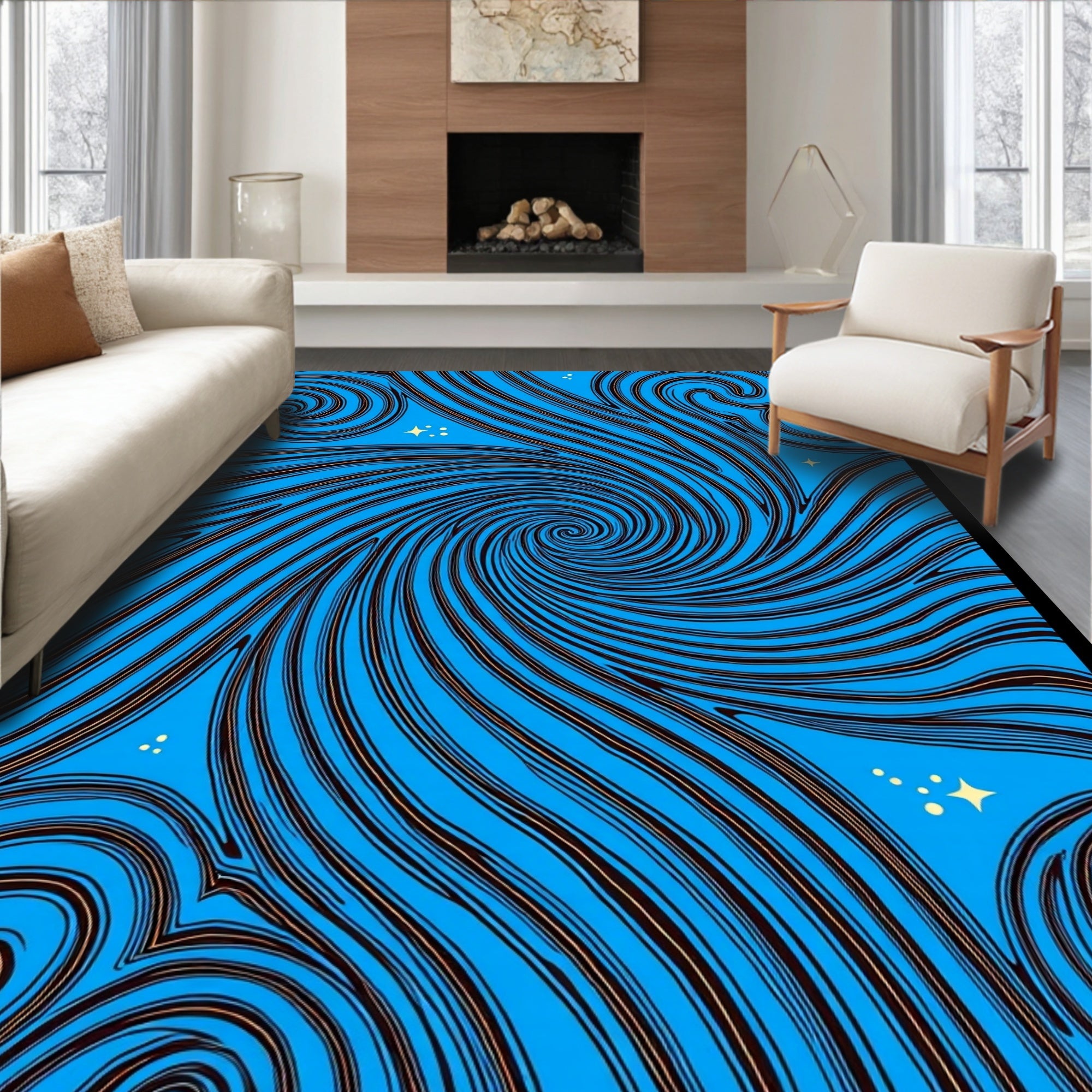 Dynamic Blue Swirl Starry Night Rug