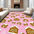 Pink Gingerbread Houses Snowflake Garden Rug