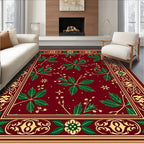 Rich Burgundy Green Leaf Border Rug
