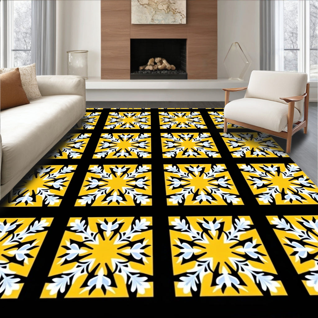 Sunny Yellow Starburst Motif Rug