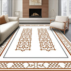 Brown Double Column Geometric Border Rug