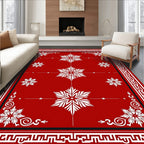 Crimson Floral Snowflake Medallion Border Rug