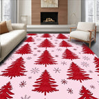 Crimson Christmas Trees Snowflake Arrangement Rug