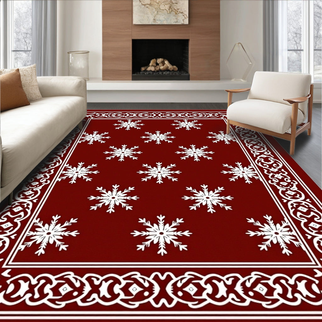 Crimson Snowflake Decorative Border Rug