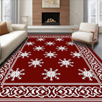 Crimson Snowflake Decorative Border Rug