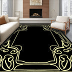 Golden Black Ornate Floral Border Rug