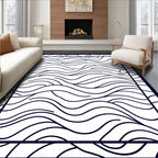 Dark Blue Flowing Wave Lines Rug