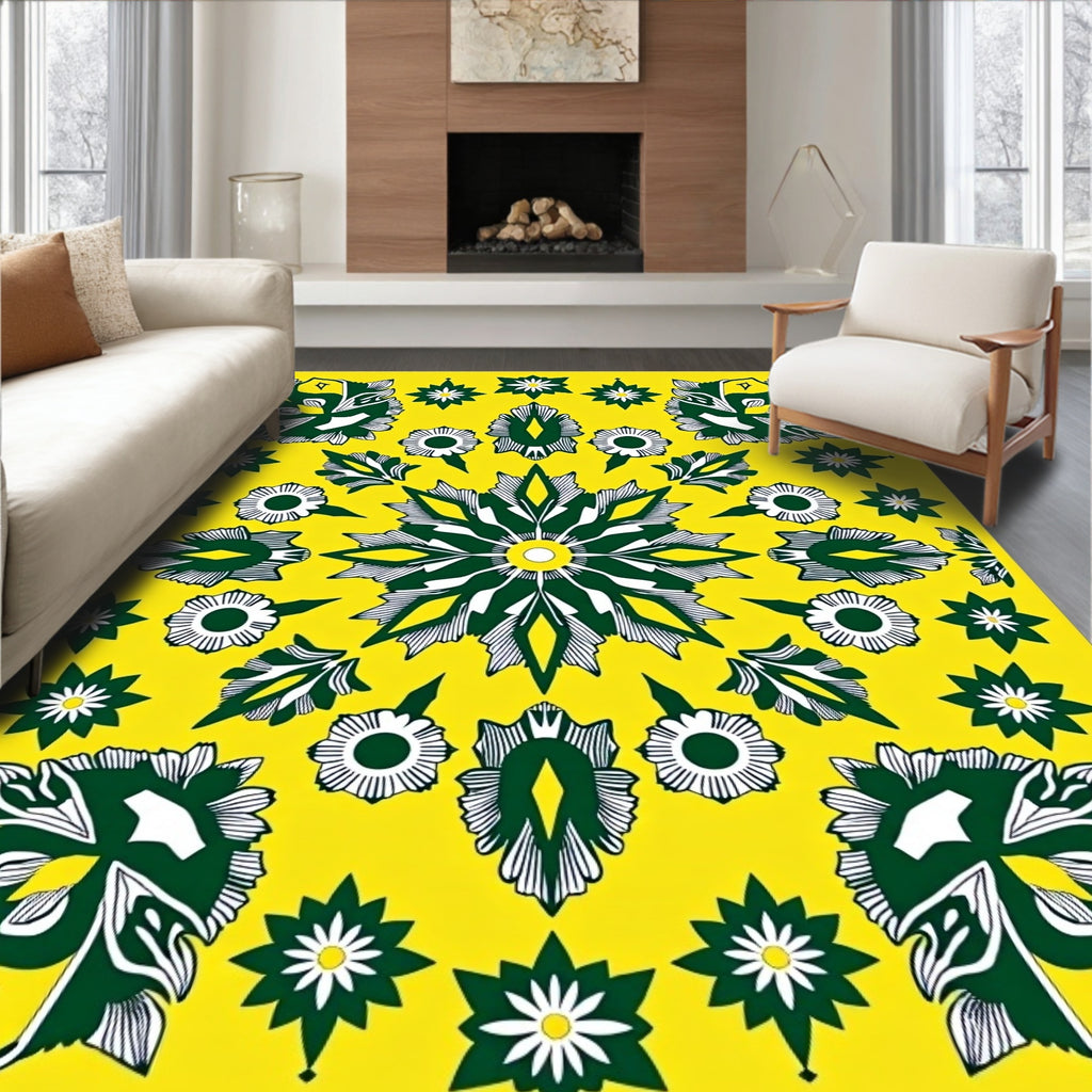 Vibrant Yellow Green Mandala Medallions Rug