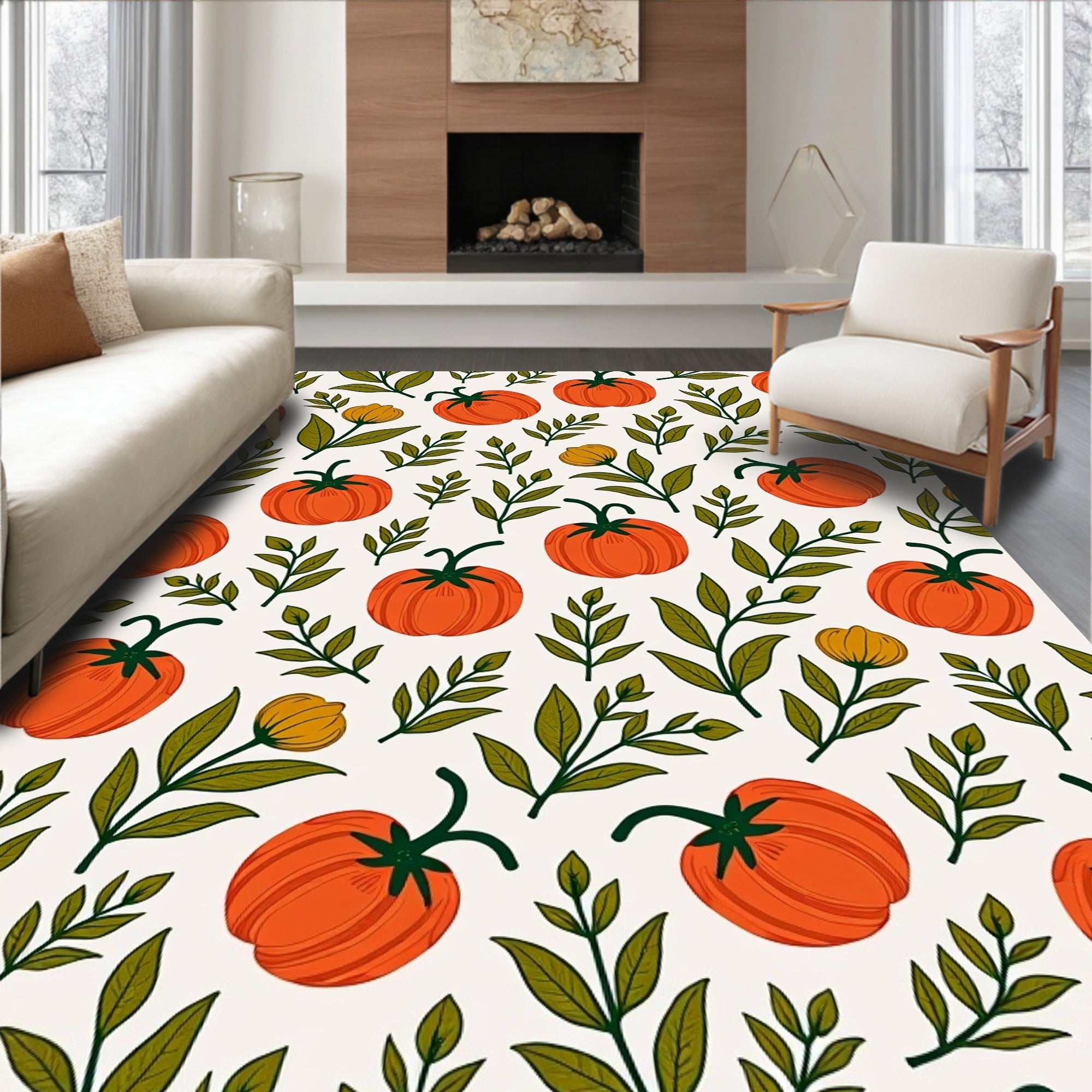 Autumn Orange Pumpkin Floral Sprig Rug