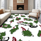 Festive Red Green Foliage Illustration Rug