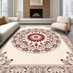 Crimson Sunburst Central Ornament Border Rug