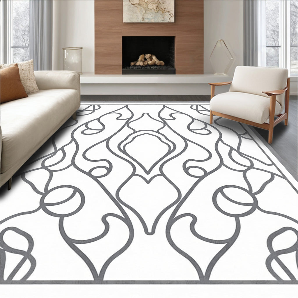 Gray Abstract Line Art Medallion Rug